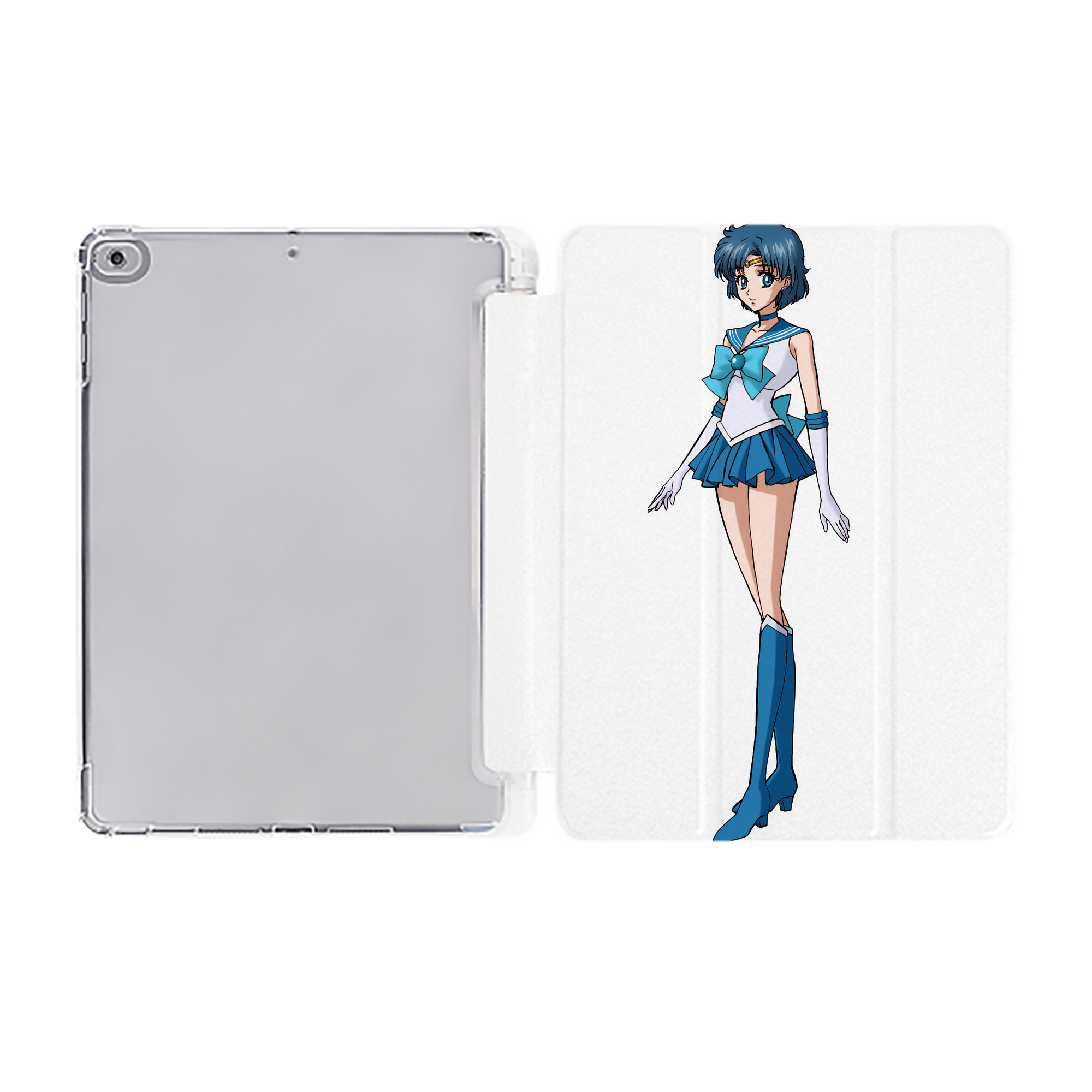 （画像用） 美少女戦士セーラームーン 水野 亜美 みずの あみ Sailor Moon Mizuno Ami IPad ケース ペン収納付き 三つ折りスタンド PUレザー×シリコン 対応機種9.5/10.5/10.9インチ